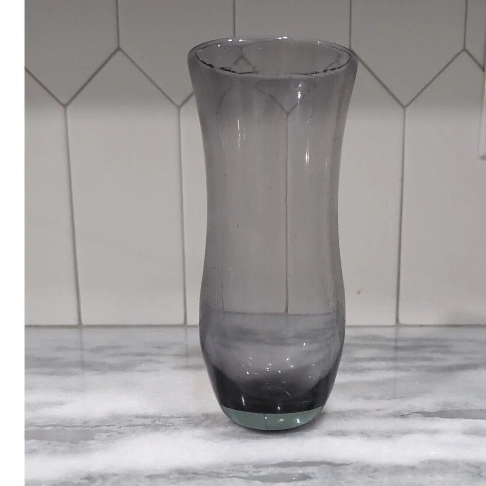 Hand-Blown Purple Smoke Vase, Bulbous Body Art Glass, Vintage Floral Centerpiece